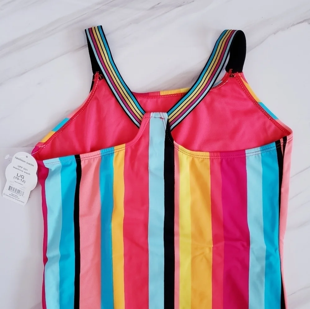 Wonder Nation Kids One Piece Bathing-Suit Striped Multicolored Rainbow Swimsuit